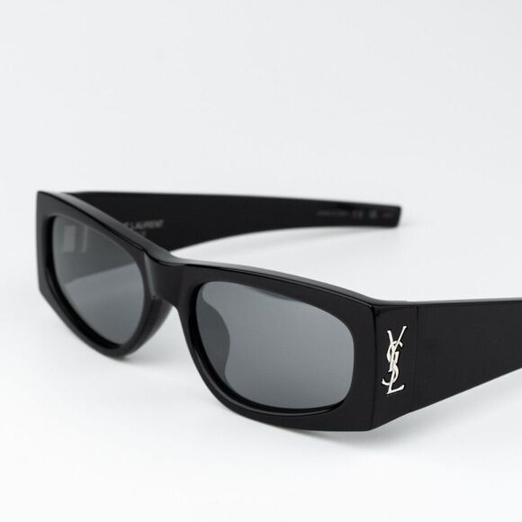 NEW Saint Laurent SLM140/F 002 Black Grey Mirror Rectangle Unisex Sunglasses - Picture 7 of 12